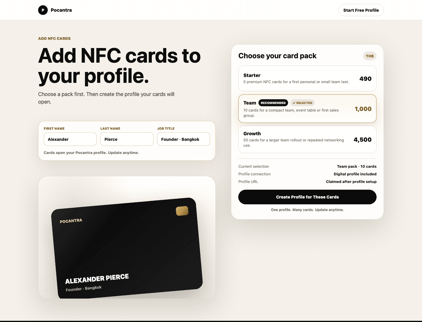 Pocantra NFC cards page preview